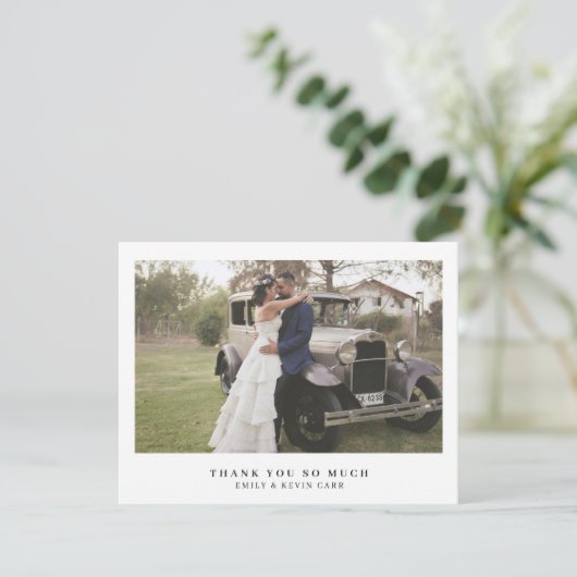 Minimal Elegant Modernes Foto Einfache Hochzeit Dankeskarte (Stehend Vorderseite)