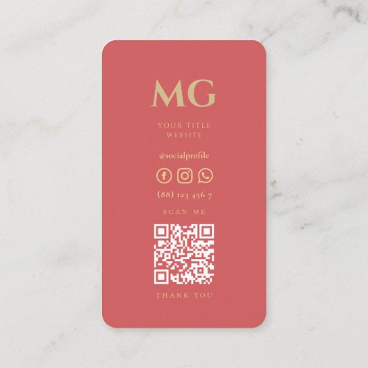 Minimal Elegant Modernes Monogramm Lachs Rosa Visitenkarte (Rückseite)