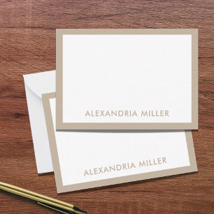 Minimal Elegant Monogram Name Beige Mitteilungskarte