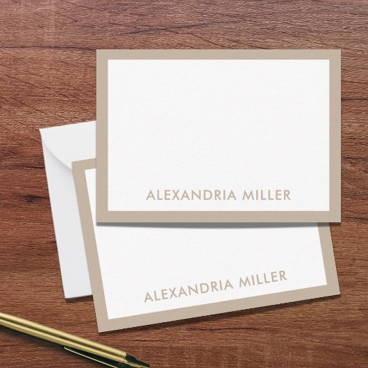Minimal Elegant Monogram Name Beige Mitteilungskarte