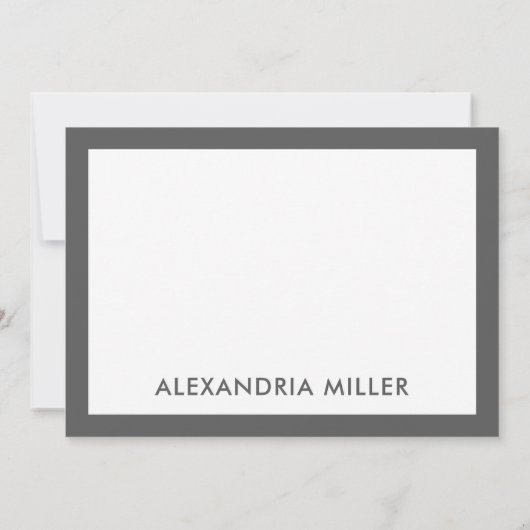 Minimal Elegant Monogram Name White Gray 12x18 Mitteilungskarte (Rückseite)