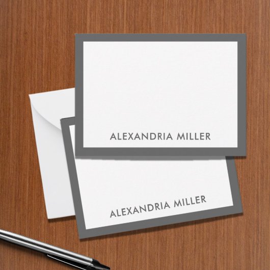 Minimal Elegant Monogram Name White Gray Mitteilungskarte