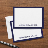 Minimal Elegant Monogram Name White Navy Mitteilungskarte