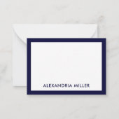 Minimal Elegant Monogram Name White Navy Mitteilungskarte (Rückseite)