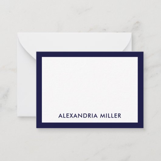 Minimal Elegant Monogram Name White Navy Mitteilungskarte (Vorderseite)