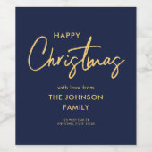 Minimal Elegant Navy Blue Happy Weihnachtsfamilie Weinetikett (Einzelnes Label)