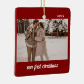 Minimal Elegant Newlyweds First Christmas 2 Foto Keramikornament (Rechts)