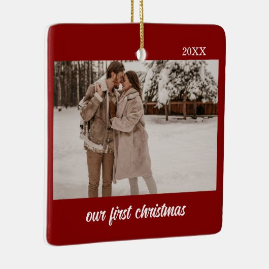 Minimal Elegant Newlyweds First Christmas 2 Foto Keramikornament (Rechts)