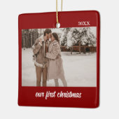 Minimal Elegant Newlyweds First Christmas 2 Foto Keramikornament (Links)
