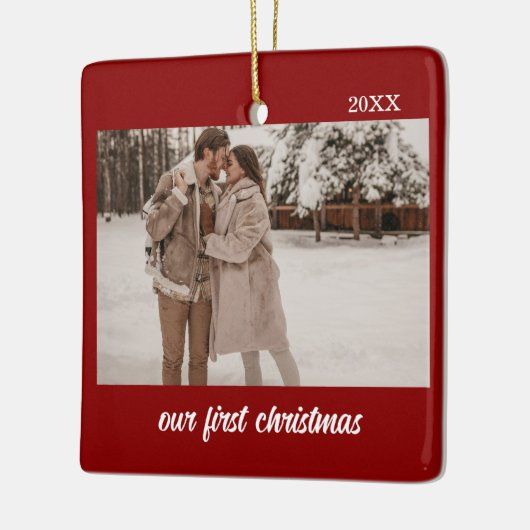 Minimal Elegant Newlyweds First Christmas 2 Foto Keramikornament (Links)
