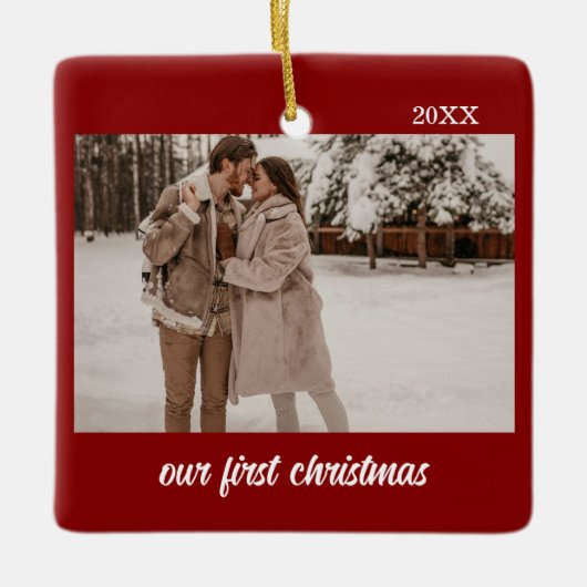 Minimal Elegant Newlyweds First Christmas 2 Foto Keramikornament (Vorderseite)