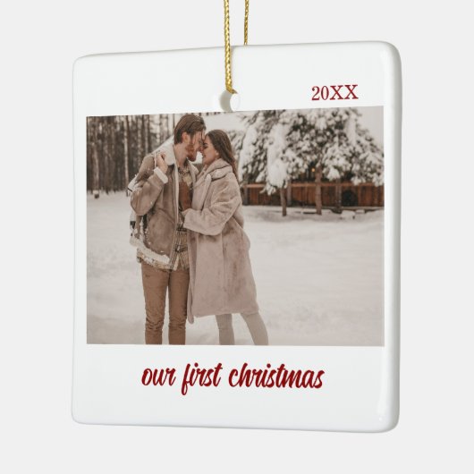 Minimal Elegant Newlyweds First Christmas 2 Foto Keramikornament (Links)