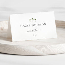 Minimal Elegant Palm Tree Wedding Place Cards Tischnummer