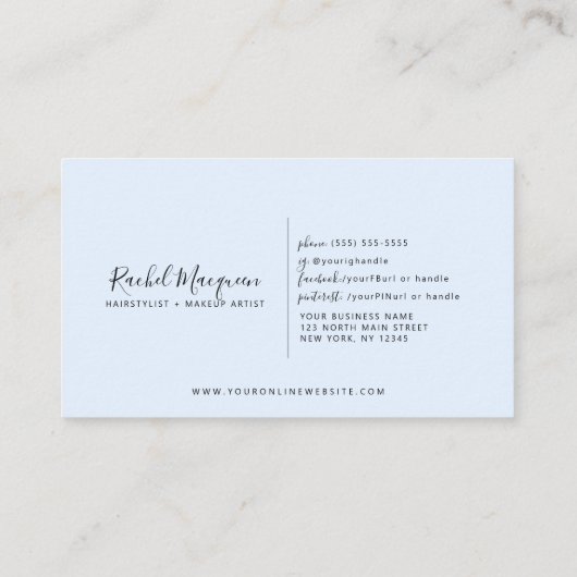 Minimal Elegant Pastel Blue White Script Treuekarte (Rückseite)