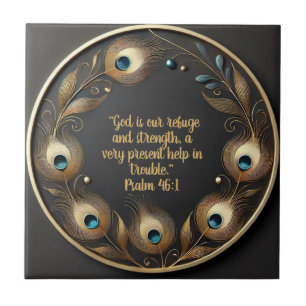 Minimal Elegant Peacock Feathers Bible Verse Fliese