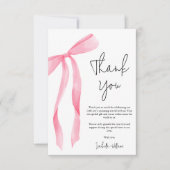 Minimal Elegant Pink Bow Baby Shower Dankeskarte (Vorderseite)