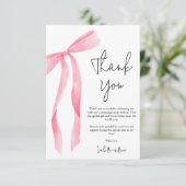 Minimal Elegant Pink Bow Baby Shower Dankeskarte (Stehend Vorderseite)
