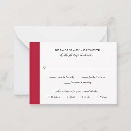 Minimal Elegant Red Wedding Mini RSVP Karte (Vorderseite)