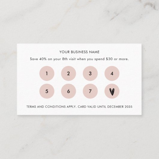 Minimal elegant Rosa Rosa Weißes Skript Business Treuekarte (Rückseite)