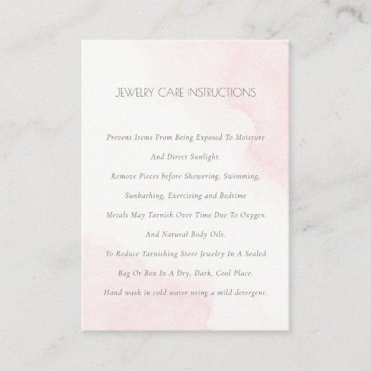 Minimal Elegant Rosa Wasserfarben Schmuckpflege Visitenkarte (Vorderseite)