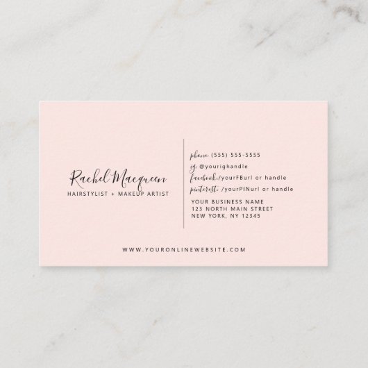 Minimal Elegant Rosa Weiße Schrift Treuekarte (Rückseite)