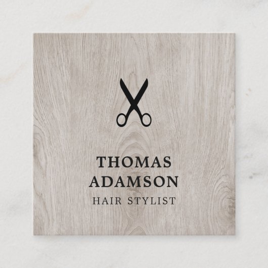 Minimal Elegant Schwarz-Schere Haar Stylist Quadratische Visitenkarte (Vorderseite)