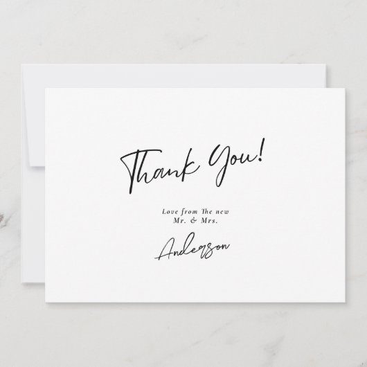 Minimal elegant Schwarz und Weiß handgeschriebene  Dankeskarte (Vorderseite)