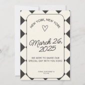 Minimal elegant Schwarz und Weiß Save the Date Einladung (Rückseite)