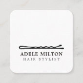 Minimal Elegant Schwarz-weiß Bobby Button Hair Quadratische Visitenkarte (Vorderseite)