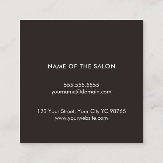 Minimal Elegant Schwarz-weiß Bobby Buttons Haar Quadratische Visitenkarte (Rückseite)