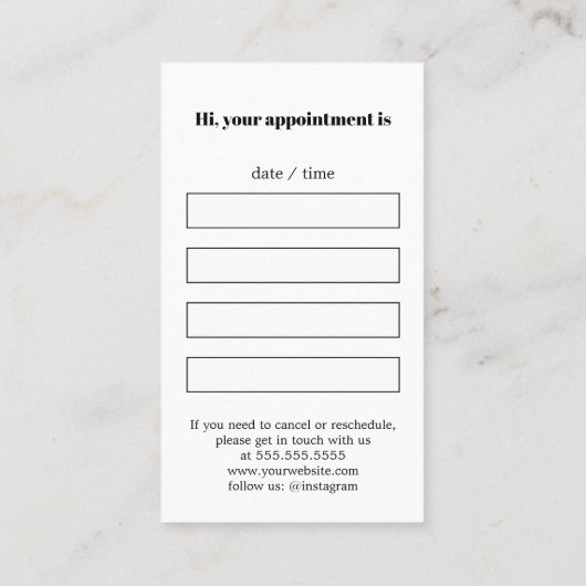 Minimal Elegant Schwarz-weiß Bold Terminkarte (Rückseite)