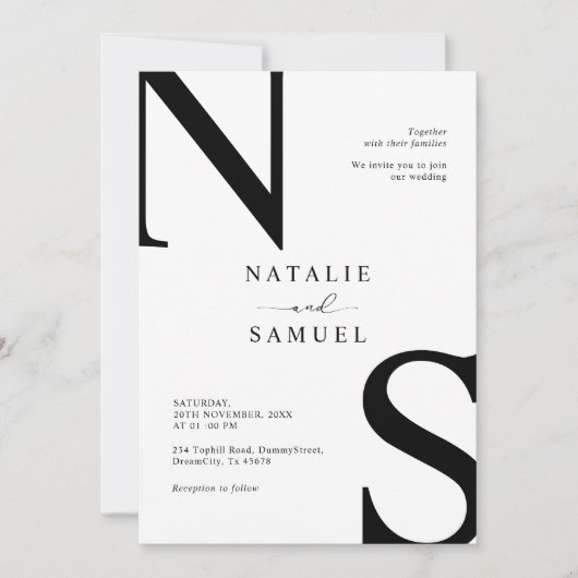 Minimal elegant Schwarz & Weiß kühl erste Hochzeit Einladung (Vorderseite)