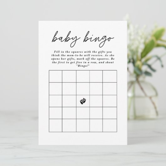Minimal Elegant Script Baby Bingo Baby Shower Game Einladung (Stehend Vorderseite)