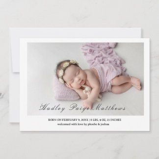 Minimal Elegant Script Baby Girl Arrival Card Ankündigung