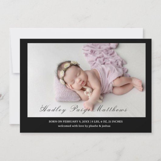 Minimal Elegant Script Baby Girl Arrival Card Ankündigung (Vorderseite)