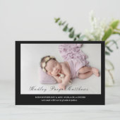 Minimal Elegant Script Baby Girl Arrival Card Ankündigung (Stehend Vorderseite)