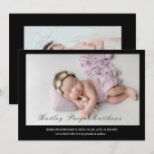 Minimal Elegant Script Baby Girl Arrival Card Ankündigung (Vorne/Hinten)