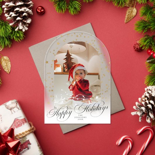 Minimal Elegant Script Christmas Card Arch Photo Acryleinladungen (Insitu (Feiertag))