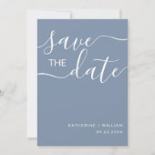 Minimal Elegant Script Dusty Blue Save the Date (Vorderseite)