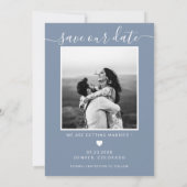 Minimal Elegant Script Dusty Blue Save the Date (Rückseite)