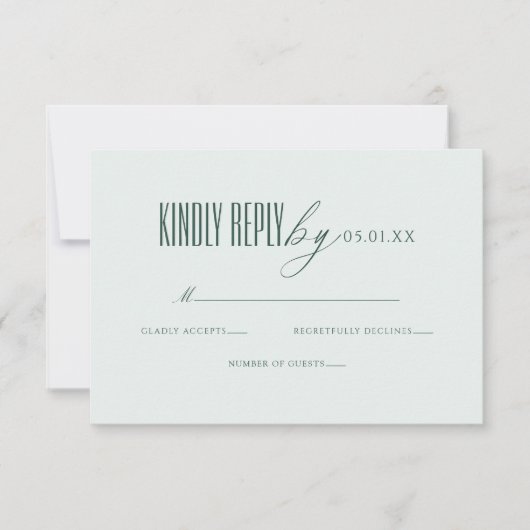 Minimal Elegant Script Green QR Code Wedding RSVP Karte (Vorderseite)
