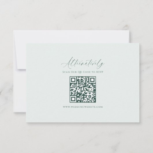 Minimal Elegant Script Green QR Code Wedding RSVP Karte (Rückseite)