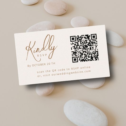 Minimal Elegant Script QR Code Boho Wedding RSVP Begleitkarte