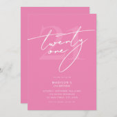 Minimal Elegant Script Rosa 21. Geburtstag Party Einladung (Vorne/Hinten)