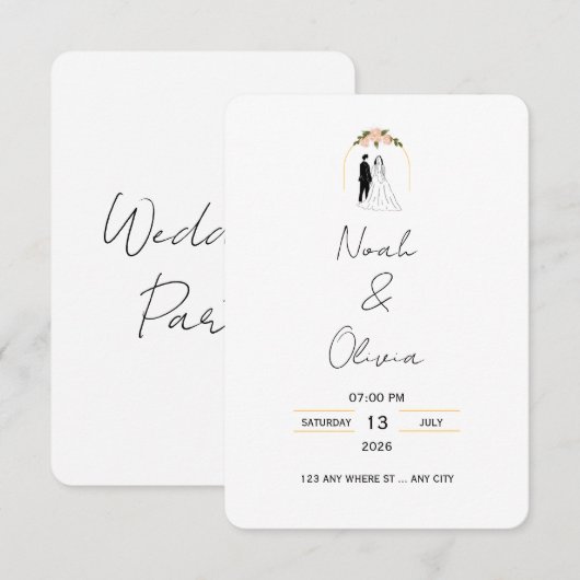 Minimal Elegant Script Wedding Invitation Einladung (Vorne/Hinten)