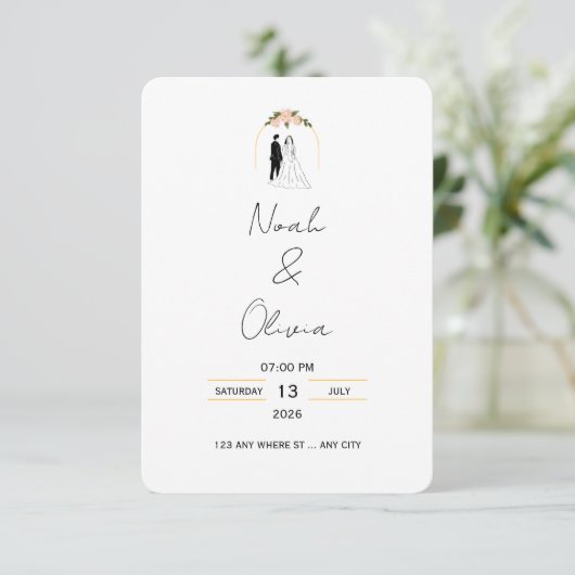 Minimal Elegant Script Wedding Invitation Einladung (Stehend Vorderseite)