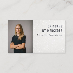 Minimal Elegant Shiny Silver Glitzer Foto Visitenkarte