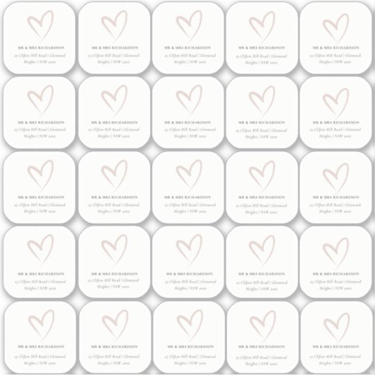 Minimal Elegant Simple Blush Herzname Aufkleber (Vorderseite)