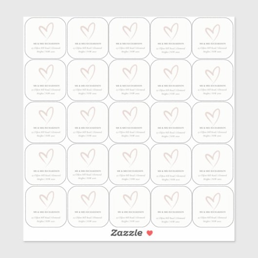 Minimal Elegant Simple Blush Herzname Aufkleber (Blatt)