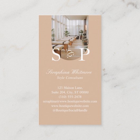 Minimal Elegant Simple Monogram Stylish Arch Photo Visitenkarte (Rückseite)